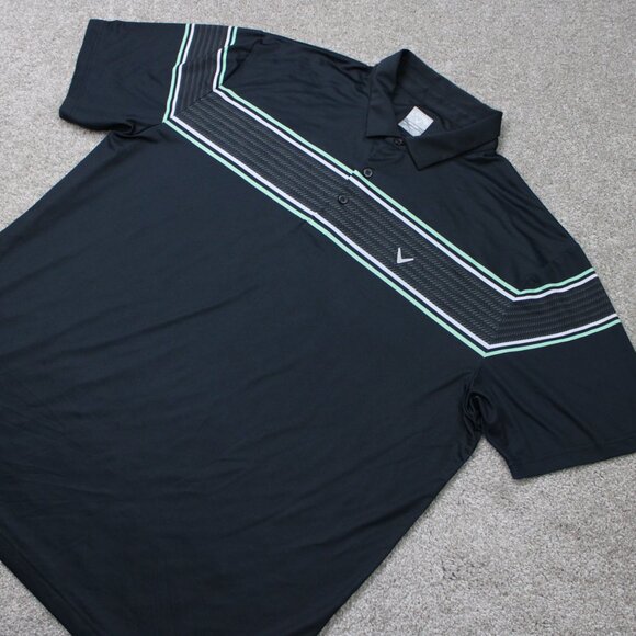 Callaway Opti-Dri Polo Shirt Mens 2XL XXL Black/Blue Polyester Stretch S/S Golf - Picture 3 of 12